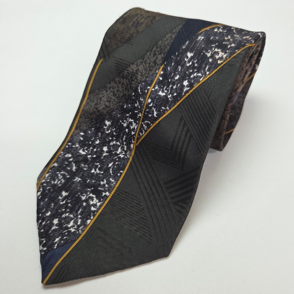 Towncraft Mens Geometric Abstract Diagonal Stripe Necktie Green Grey Navy USA‎